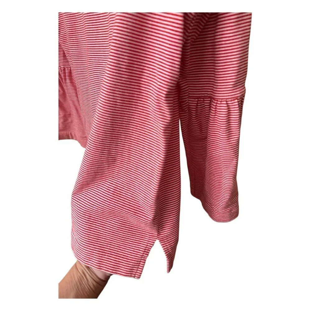 J. Crew Women's Red Orange White Stripe Boat Neck Bell Sleeves Top Size Small